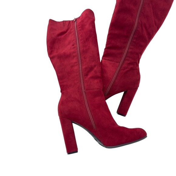 Journee Collection Women Red Knee-High Heeled Boots With Ruffle Detail Size 9 - Picture 9 of 15
